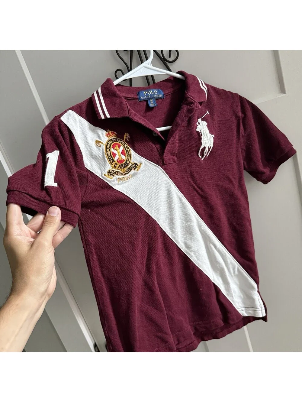 Polo Ralph Lauren Big Pony Crest Polo Shirt Youth S 8 Burgundy Rugby Preppy